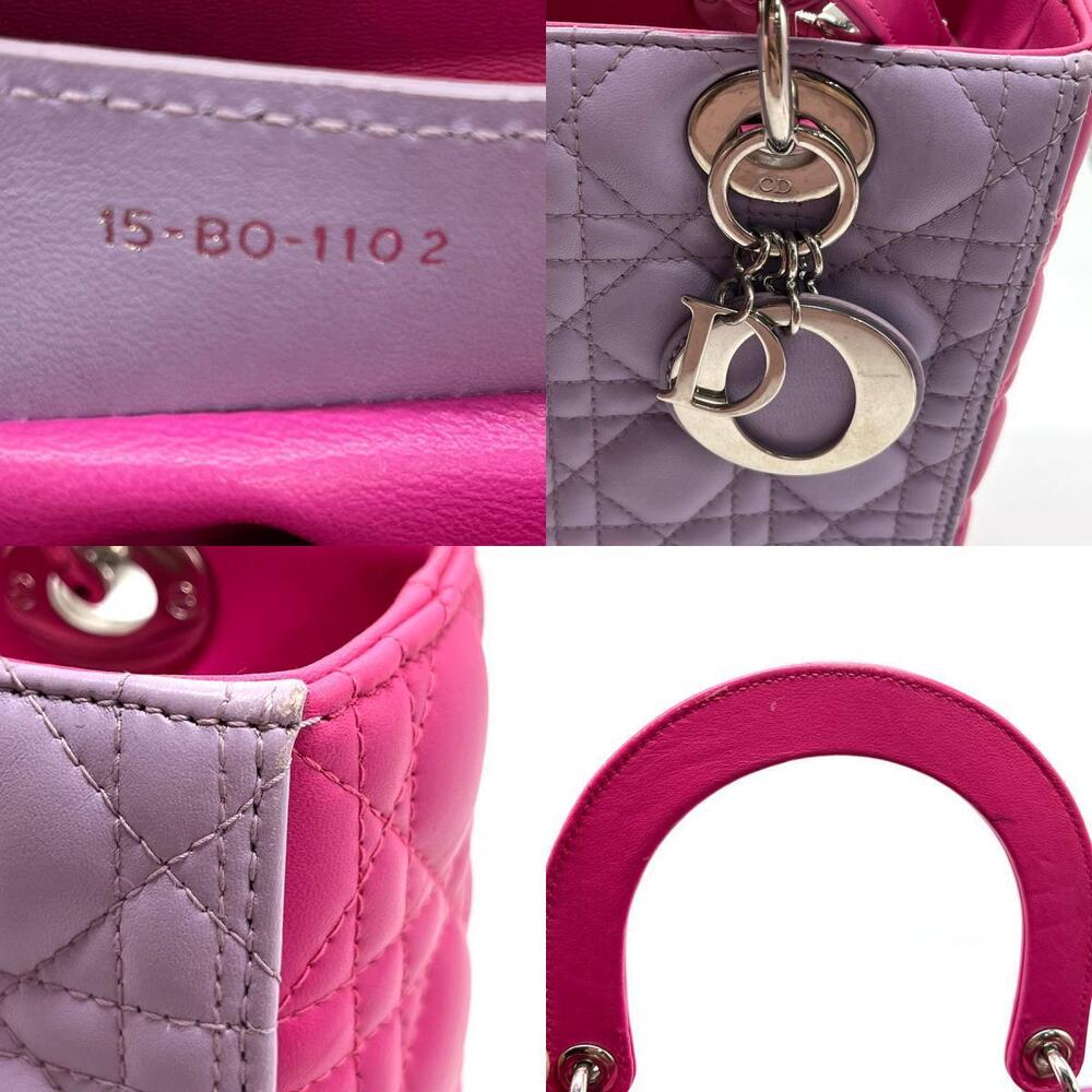 Christian Dior Lady 2way Shoulder Bag lambskin hot pink purple silver - Picture 5 of 5